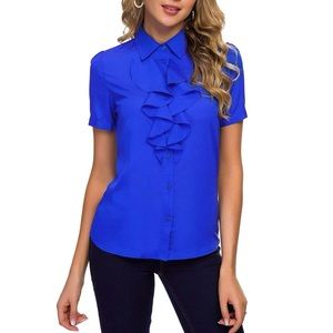 NEW with tags. Royal Blue Blouse with Ruffles top